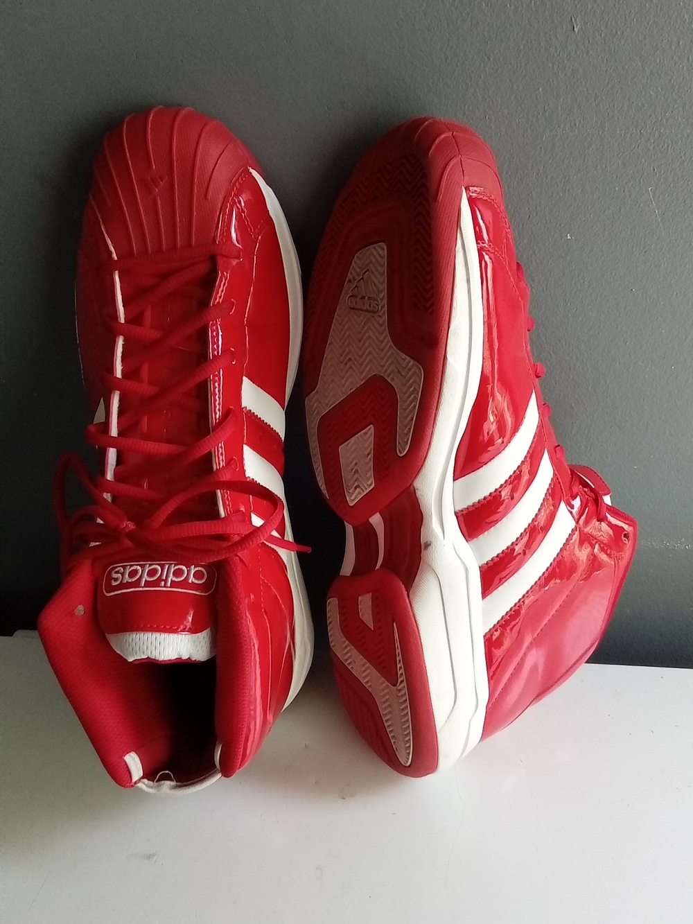 Adidas Pro Model Red Patent Leather White Stripes‎ Mid Top Basketball Shoes